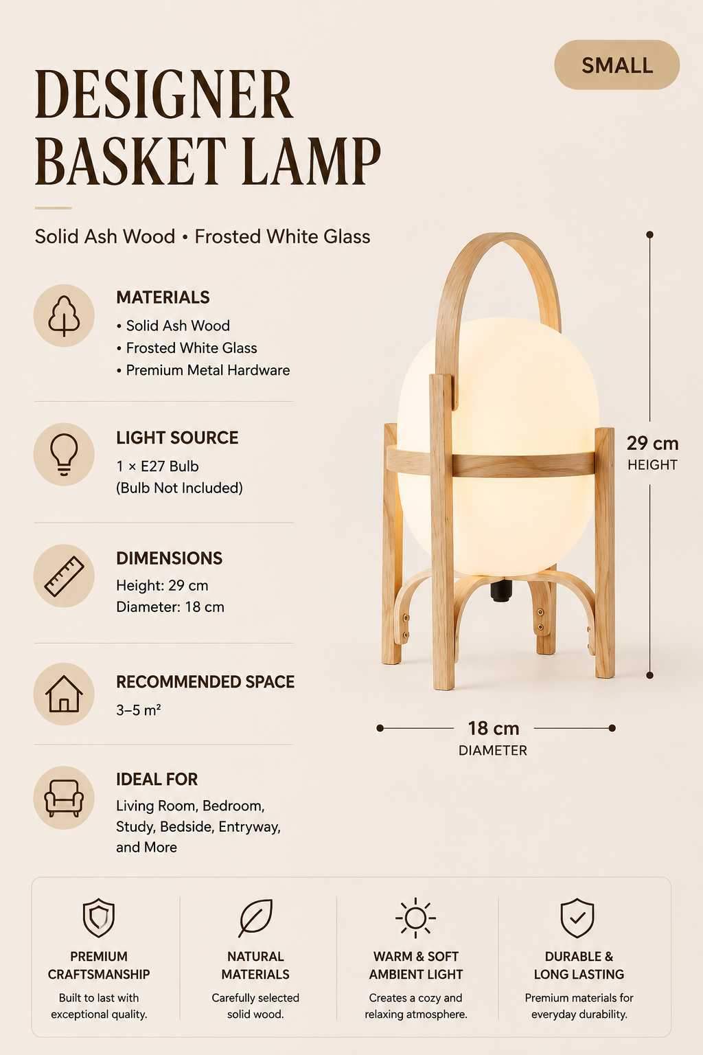 Solid Wood Designer Basket Floor Lamp
