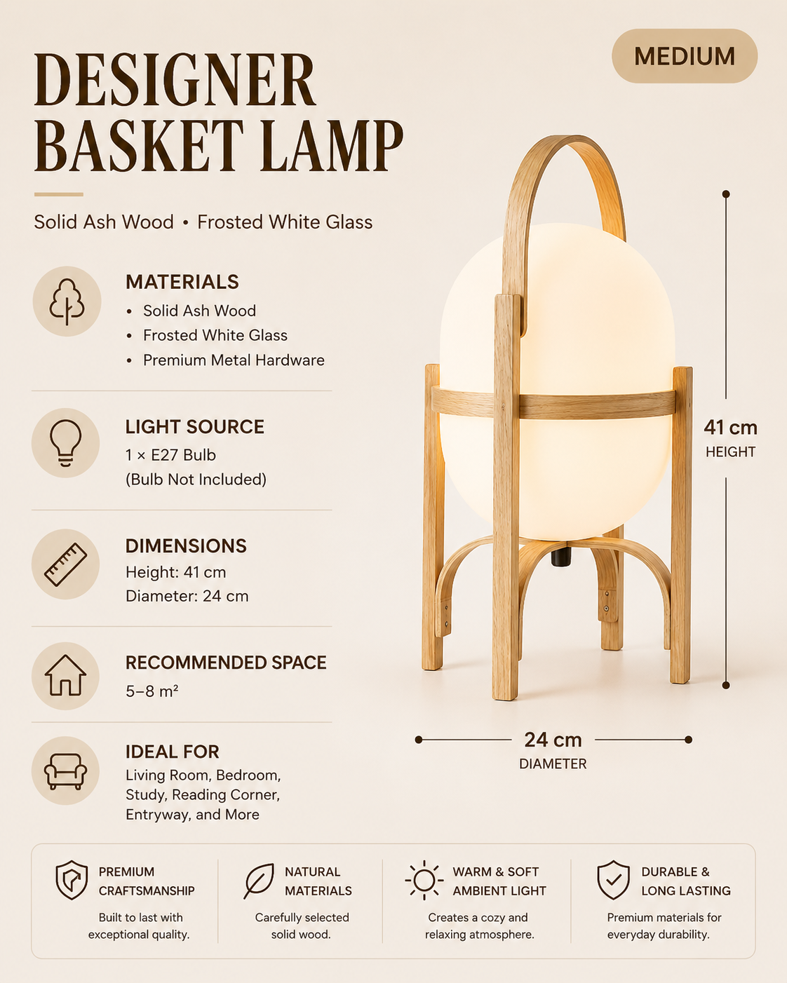 Solid Wood Designer Basket Floor Lamp